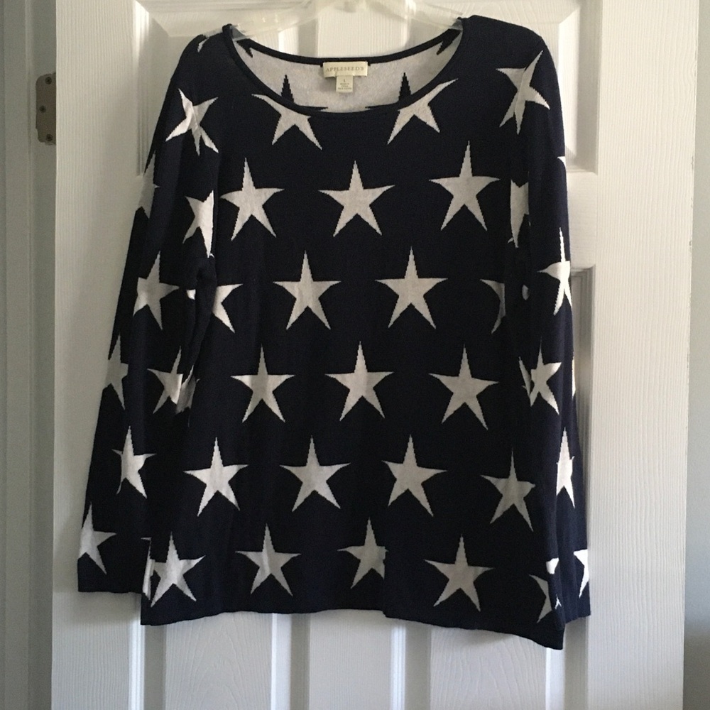 Navy Star Pattern Long Sleeve Sweater